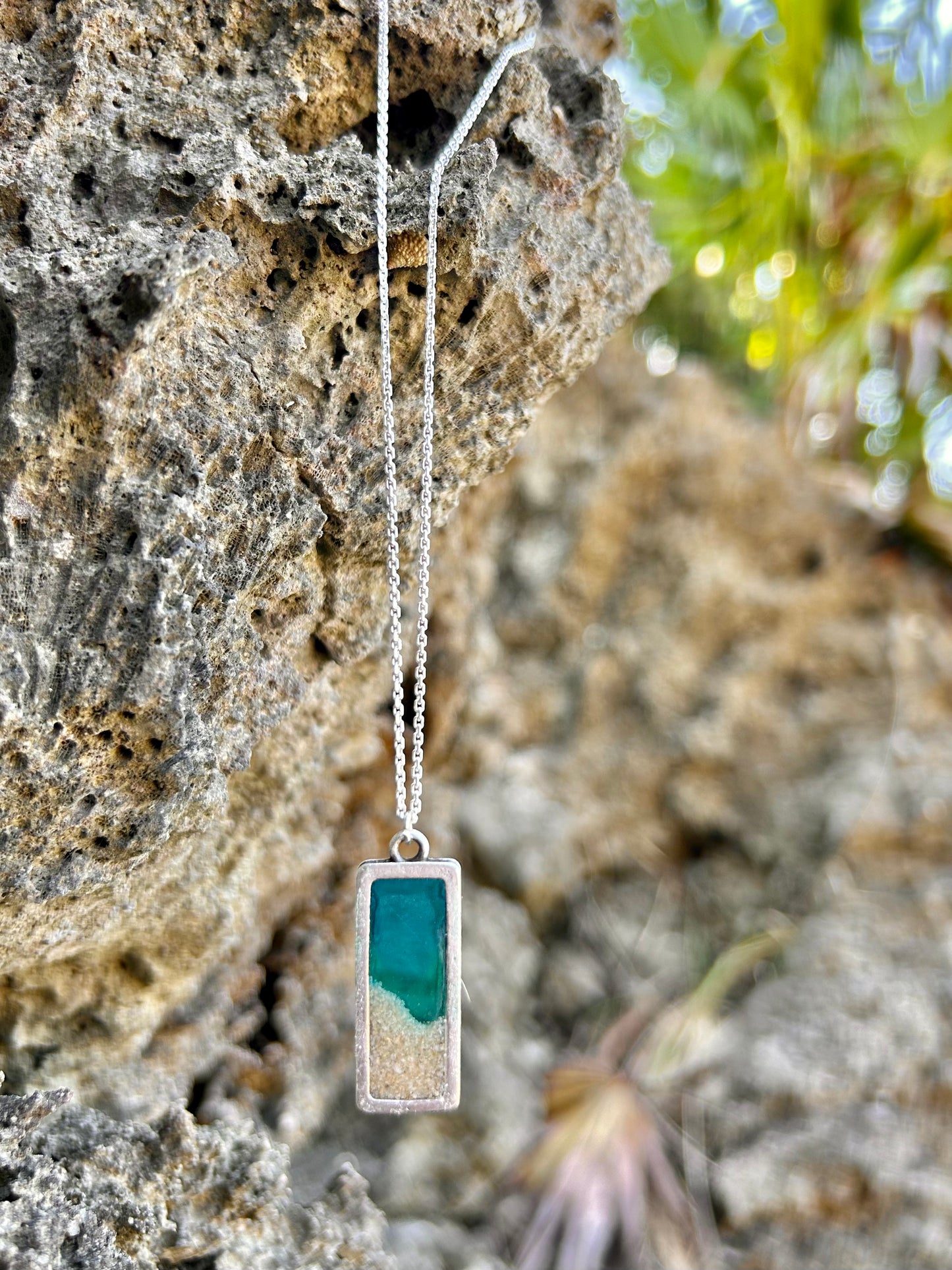 Resin Necklace made with ROATAN, HONDURAS sand