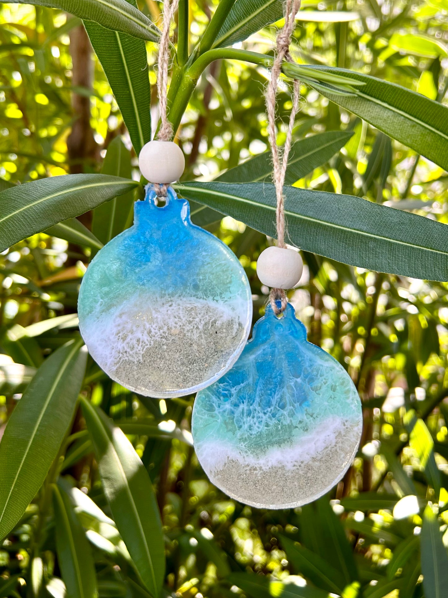 Christmas Resin Ornaments made with Panama City Beach sand (Set of 2)